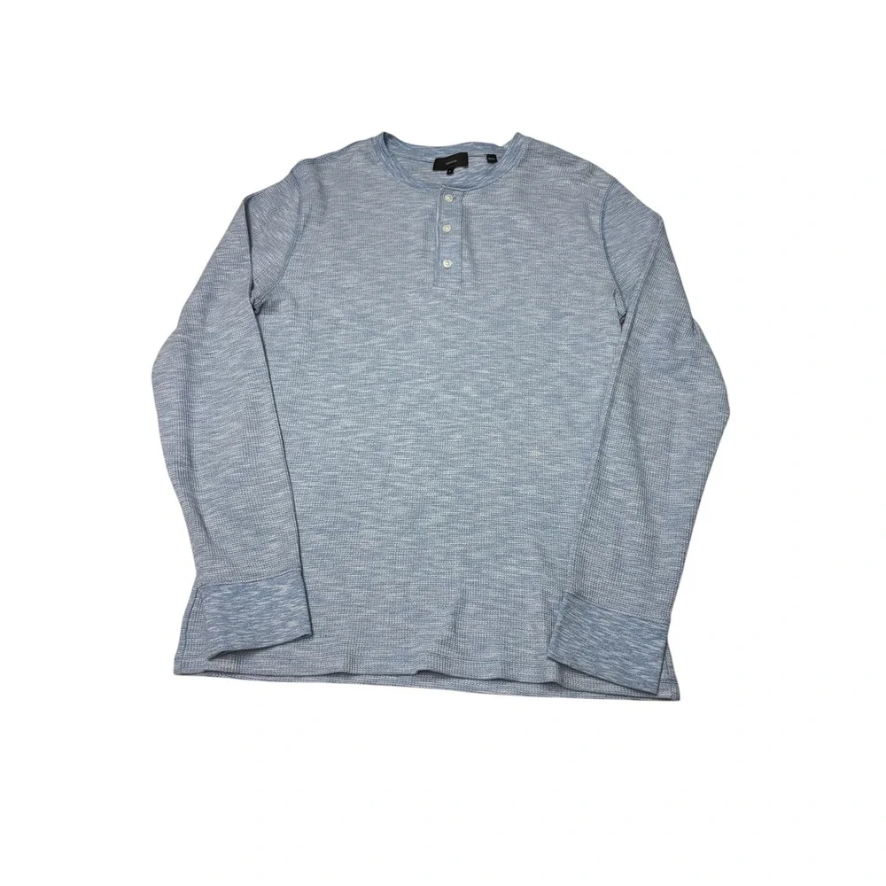 Vince Mens Light Blue Space Dye Waffle Knit Henley Long Sleeve Shirt Size M